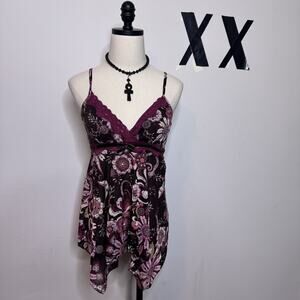 Vintage Y2K 90s Embellished Babydoll Tie Back Cami Top Fairy Indie Whimsygoth M
